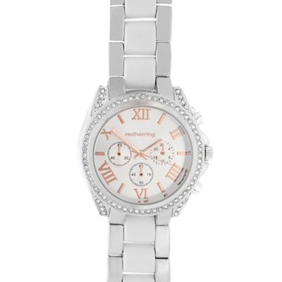 Ladies silver crystal bezel analogue watch